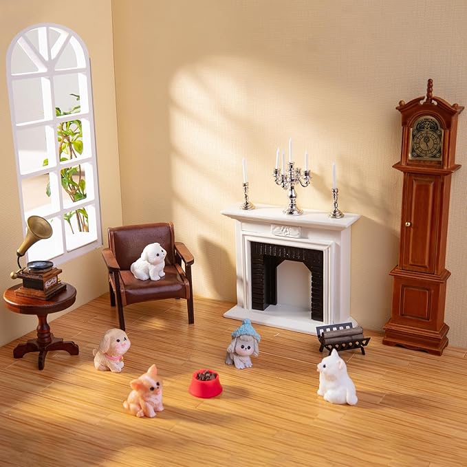 Minamzee 1:12 Dollhouse Furniture Accessories Set, 3Pcs Victorian Miniature Grandfather Clock, Vintage Phonograph, Round Side Table Mini House Decoration for Living Room, Bedroom, Kitchen,Home Office