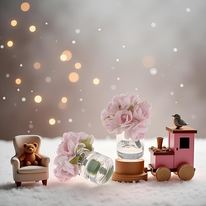 2 Pcs Pink Dollhouse Miniature Flowers Dollhouse Mini Vase with Flower Dolls House Flower Glass Vase 1:12 Scale Dollhouse Miniature Flower in Vase, Lightweight Dollhouse Decor