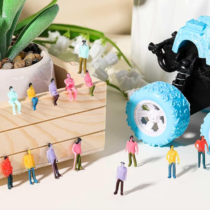 Namalu 50 Pcs Mini People Figurines 1: 150 Scale Architectural Painted Tiny Model Sitting and Standing Plastic People Assorted Poses Model Trains for Miniature Scenes