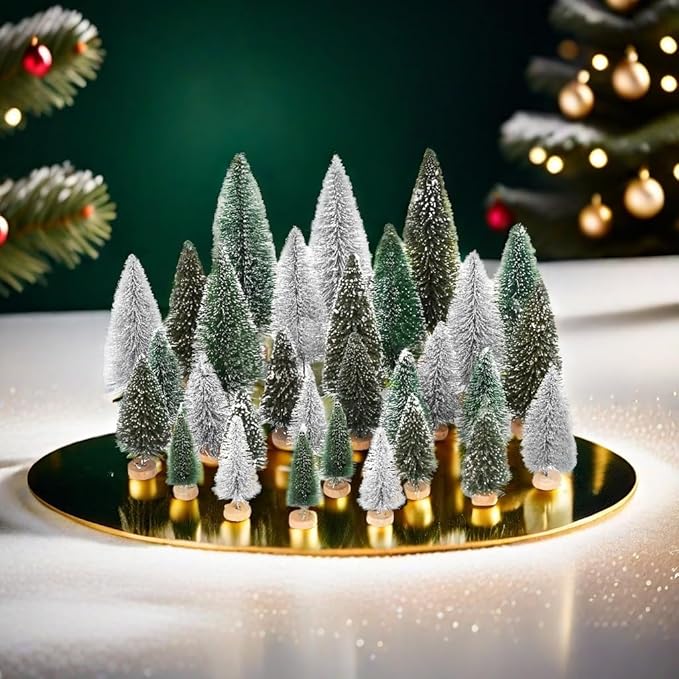 Waipfaru Bottle Brush Trees Christmas, 30 Pcs Mini Christmas Trees Table Decor, Miniature Pine Trees for Xmas Tabletop Crafts Christmas Indoor Decorations (Green & Sliver)