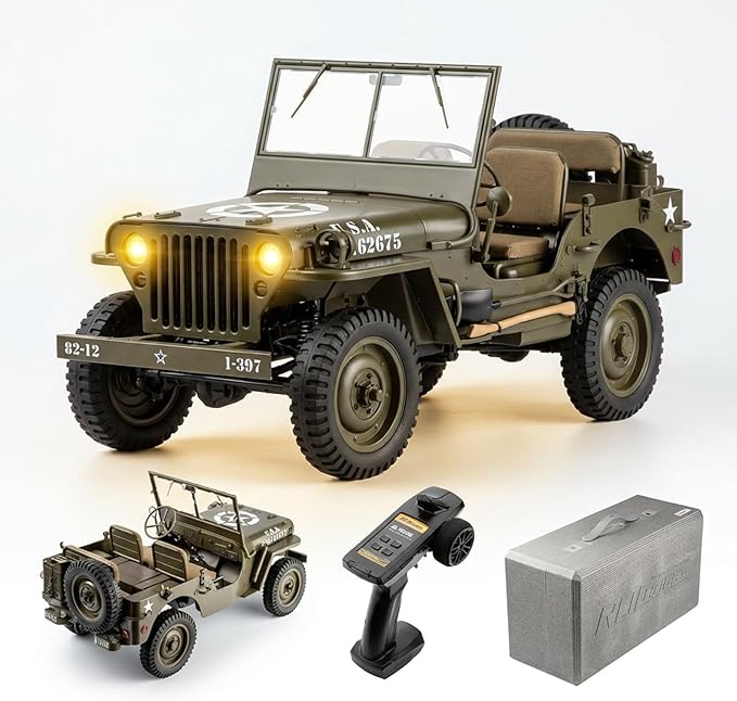 Fms 1/6 1941 MB Scaler RC mini Jeep RC Truck MB Scaler 4x4 Hobby Grade Brushed RC Rock Crawler RC Army Military Truck for Adults,RS (1/6)