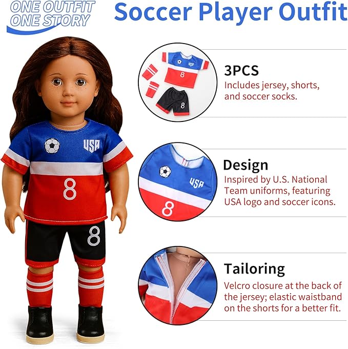 20 Pcs Doll Clothes & Accessories for 18 Inch Dolls – Educational Role Play Gift Set for Girls with 5 Themed Outfits (Graduate, Doctor, Santa, Soccer Player, Flight Attendant), 2 Puppies & 3 Headbands