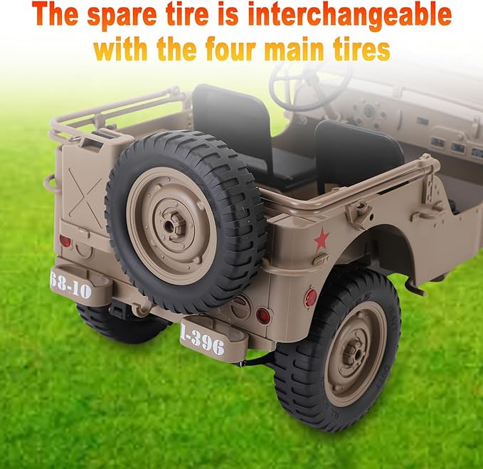 RC Crawlers, 1:10 Scale D888 Willys Military Jeep, 2.4Ghz 4WD Off Road Rock Crawler with Lights, Removable Accessories All Terrain RC Jeep Toy for Adult Teens-Upgradable (2 Batteries)