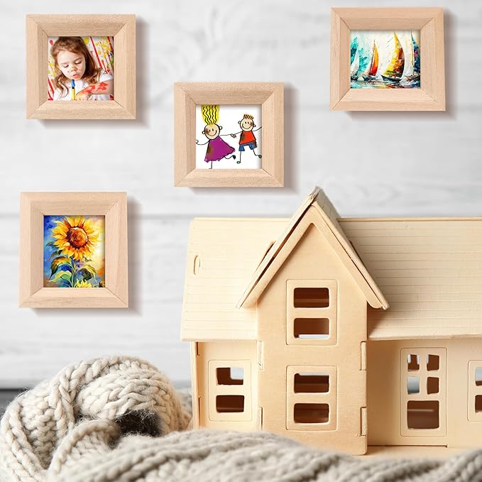 12 Pcs Dollhouse Picture Frames 1:12 Scale Miniature Picture Frames for Dollhouse Small Photo Frame Mini Wooden Dollhouses Accessories Mini House Decoration Simulation for Craft Artwork(1.25 Inches)
