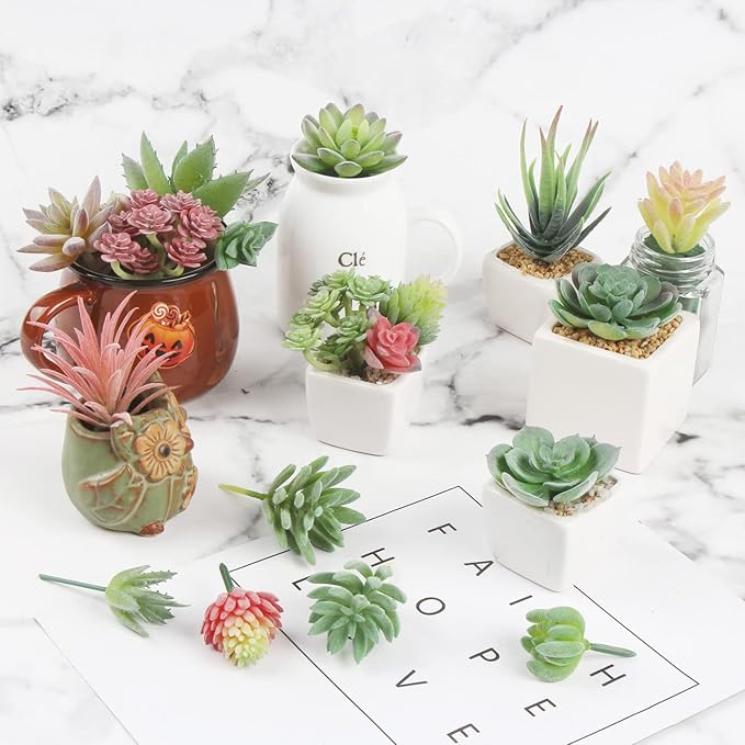 FOIMAS 18pcs Mini Artificial Succulent Plant,Flocked Faux Succulent for Floral Wall Garden Arrangement Home Office Decor,Unpotted