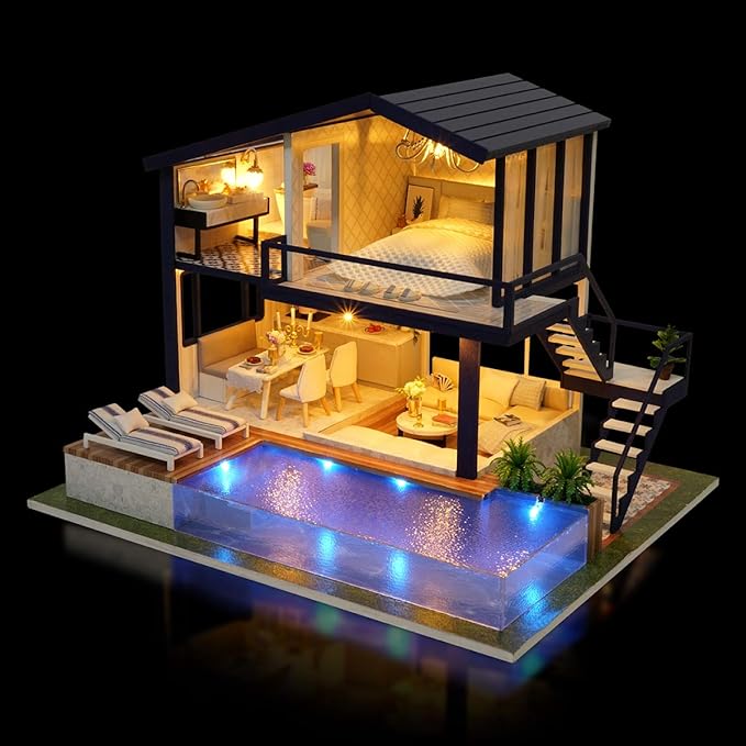 GuDoQi DIY Miniature Dollhouse Kit, Tiny House kit with Music, Miniature House Kit 1:24 Scale, Great Gift for Birthday Christmas Day, Time Apartment