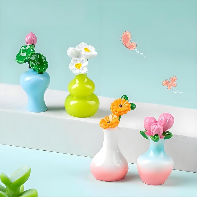 8-Pcs Miniature Greenery Flower Set – Tiny Artificial Plants and Bonsai Ornaments for Crafts, DIY Decorations, Home & Fairy Garden Décor, Tabletop Display, Includes Roses, Lotus, Sunflowers & Lilies