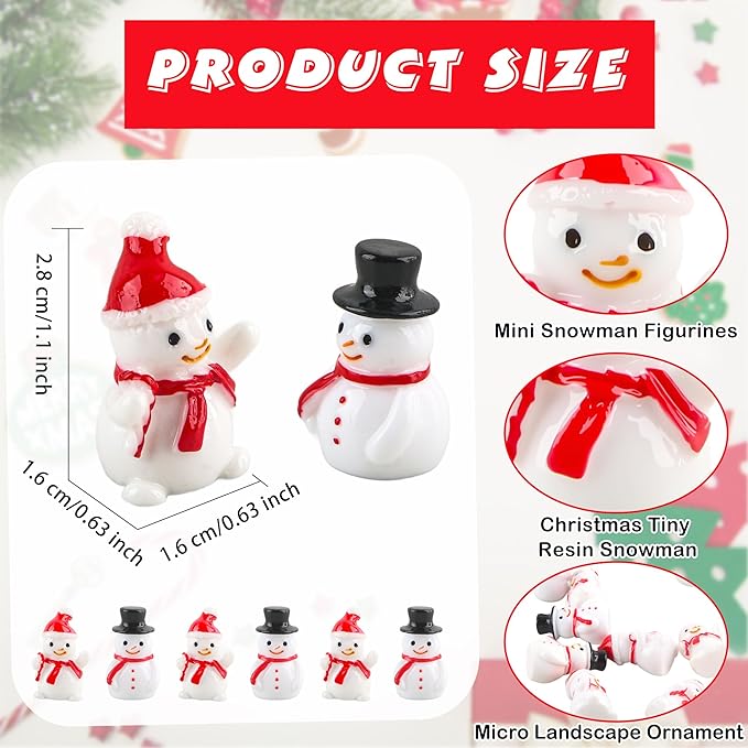 80 Pcs Mini Snowman Figurines Miniature Christmas Snowmen Tiny Resin Xmas Decoration for DIY Crafts Christmas Micro Landscape Dollhouse Accessories, 2 Styles