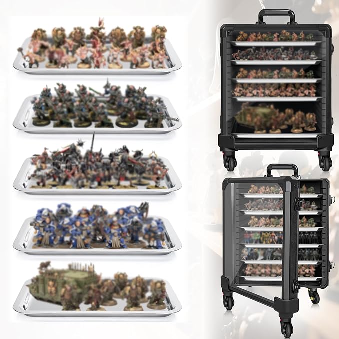 Miniatures Storage Case Miniatures Transport Case Aluminum Alloy Frame Display Case with Lock and Trolley (Medium Size)