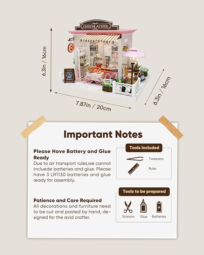 Miniature House Kit, Miniature Dollhouse for Beginners, DIY Dollhouse Kit for Adults to Build, Model Building Craft Diorama Kit, Ideal Gifts for Birthday, Christmas(Chocolate Shop)