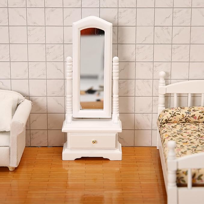Dollhouse Dressing Mirror 1/12 Miniature Standing Floor Mirror Dollhouse Bedroom Furniture (Black)
