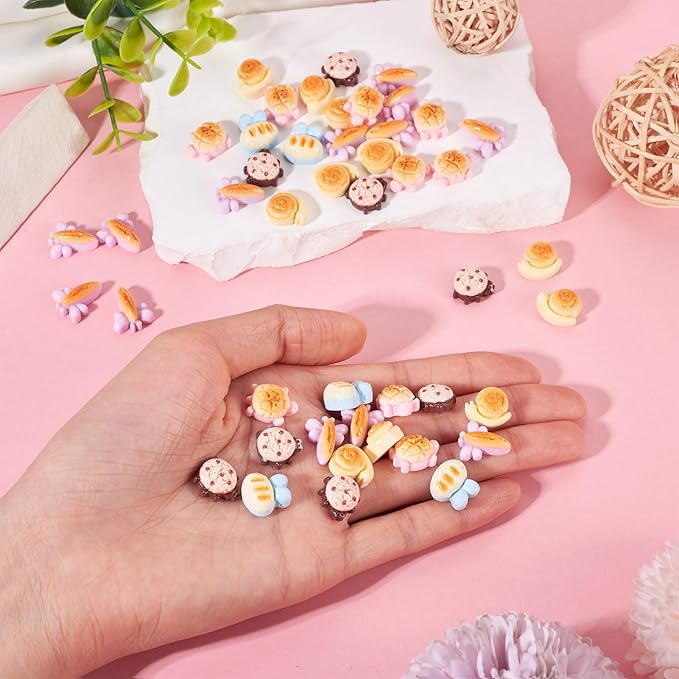 50Pcs Mini Resin Breads for Dollhouse Animal Shaped Food Cabochons Turtle Ladybug Snail Bee Dragonfly Mini Food Accessories for Micro Kitchen Garden Landscape Decoration