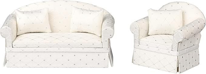 Dollhouse Sofa Couch, Upholstered Miniature Living Room Furniture Loveseat, Accessories for 6 inch Dolls, 1/12 Scale