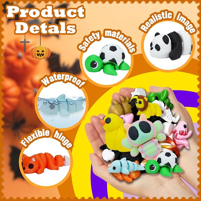 20 Pcs 3D Printed Animals for Kids, 3D Printed Toys for Flexible Mini Articulated Animal Set, 3D Print Fidget Toy Bag Keychains, Home Office Desk Decor Bathroom Toys Kids Hallowmas Gifts