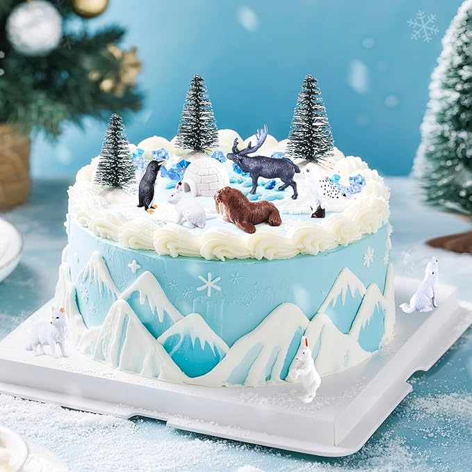 56Pcs Arctic Animal Toy, Mini Figures Polar Bear, Penguin, Caribou, Snowy Owl, Pine Trees, Ice Igloo Rocks for Kids School Project Diorama Sensory Cake Decorations Party Gift