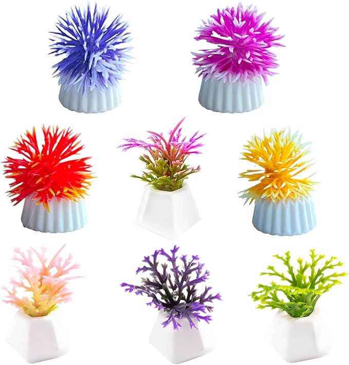 8 Pcs Miniature Potted Plants Set – 1:12 Scale Dollhouse Greenery Ornaments, Realistic Tiny Bonsai & Flower Pots for Fairy Garden, Terrarium, Desk Display, DIY Craft & Micro Landscape Decoration（ C ）