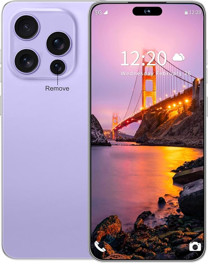 Huness I16PROMAX 16+1TB Smartphone Unlocked Cell Phone,6.99" HD Screen Unlocked Phones,Battery 7000mAh Android 14,Face ID/Fingerprint Button unlock/Photos/5G/Dual SIM/GPS (Purple, 16+1TB)