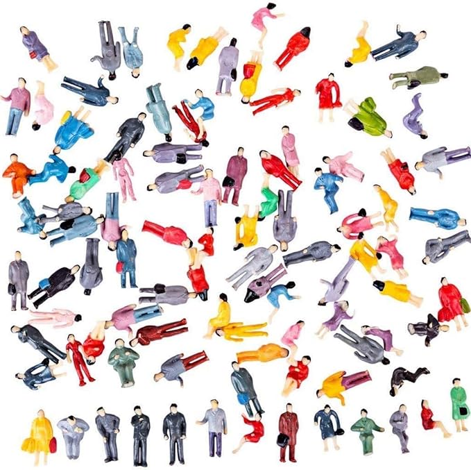 100 Pcs 1:100/1:150/1:75/1:50 Scale People Figures - ABS Building Model Passengers, Painted Train Scenery Figurines, Multicolor Mixed Poses for DIY Layouts (1:75)