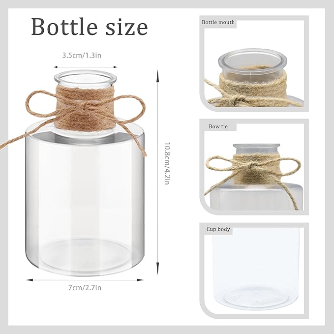 24PCS 4.7 inch Small Plastic Vases Base para Blores Baturales Transparent Short Cylinder Flower Bud vases Bulk centerpieces for Tables for Parties, Weddings & Home