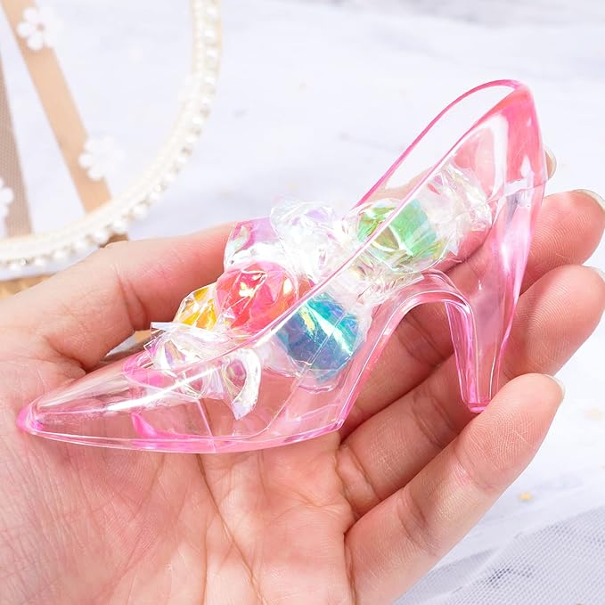 ZYFLSQ 24 Pieces Mini Plastic Cinderella Slippers 3.5 Inch Glass Heels Princess for Wedding Birthday Party Table Favors Decoration (Pink)