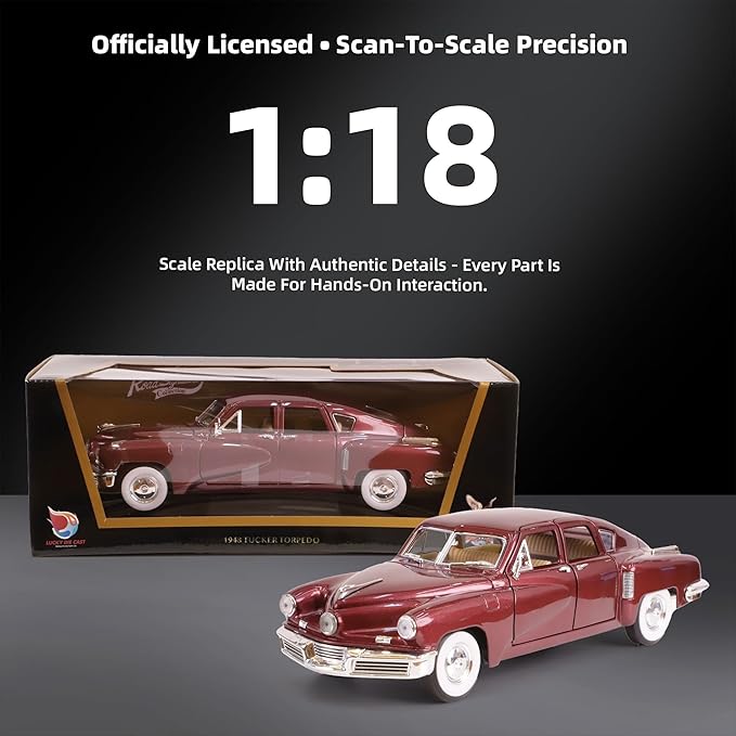1948 Tucker Torpedo 1/18 Scale Die-Cast Metal Model Premium Classic Vintage Alloy Collection Cars with Display Case, for Kids Men and Teens Dad 14+ Year