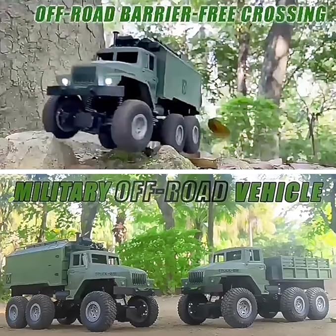 Remote Control Car, RC Military Truck 1:16 Scale Military Command Vehicle with LED Light 6WD Off-Road Crawler All Terrain Toy Car for Teen Adults