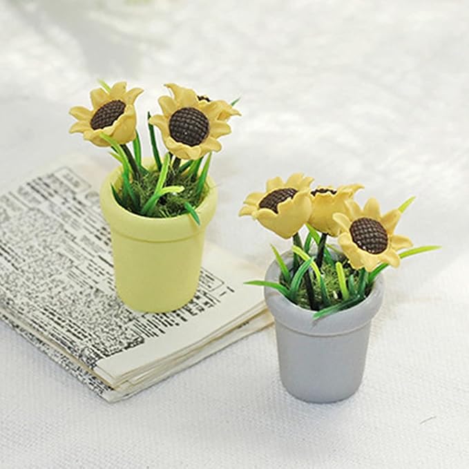 1Pc Miniature Sunflower, 1/12 Scale Miniature Dollhouse Accessories Decor, Resin Doll House Mini Sunflower Imagination Cultivation Lightweight Dollhouse Decor (Gray)