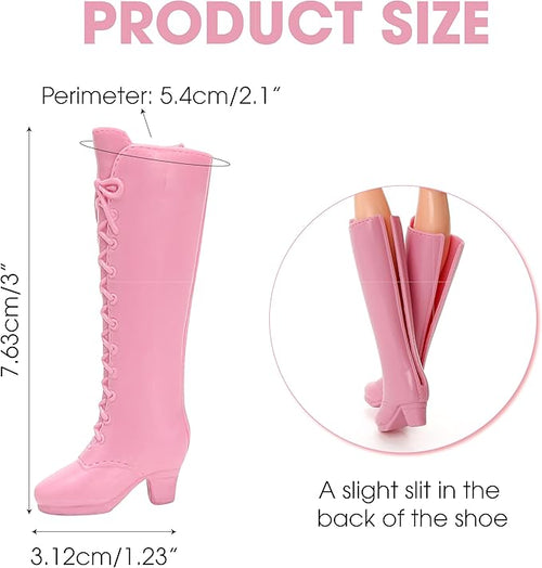 2 Pairs Doll Boots Shoes Wear Clothes Outfit Handmade Costumes Replacement for 1/6 Doll Fashionable Cowboy Wearing Fashion (Pink and Brown)