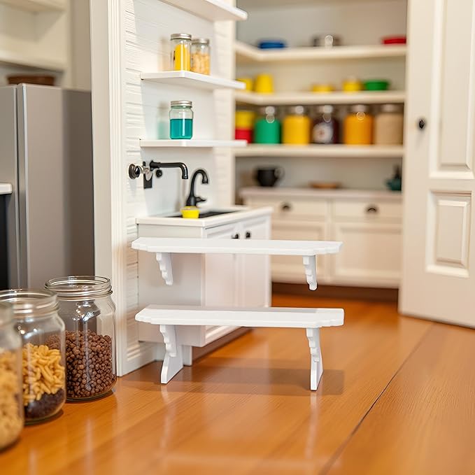 2 Pcs White Dollhouse Wall Shelf,1:12 Scale Miniature Dollhouse Accessories,Doll House Storage Wall Shelf for Kitchen Scene Décor Accessories,DIY Wooden Dollhouse Furniture Set