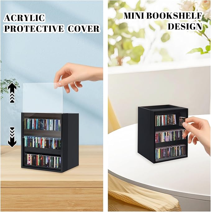 Anxiety Bookshelf Ornament Mini Bookshelf Miniature Library with 100pcs Mini Books, Mini Bookstore, Shake Off Your Anxiety, Bookmark or Pencil Holder Organizer for Book Lovers Home Decor (Black)