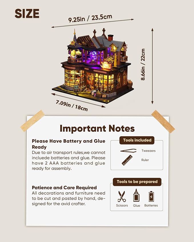 DIY Miniature House Kit, DIY Dollhouse Kit for Adults to Build, Mini House Kit with LED, Mayberry Street Miniatures, Ideal Gifts for Birthday, Halloween Christmas(Magic Treasure House)