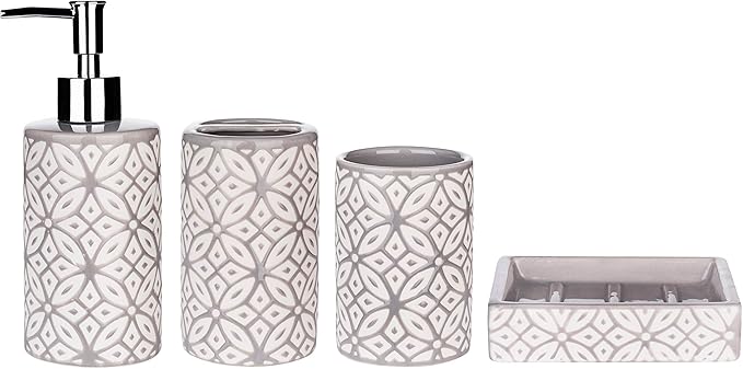Wodlo - Groovy Bathroom Accessories Set - Complete Bath Accessory Sets Includes Soap Dispenser, Toothbrush Holder, Tumbler, Soap Dish,