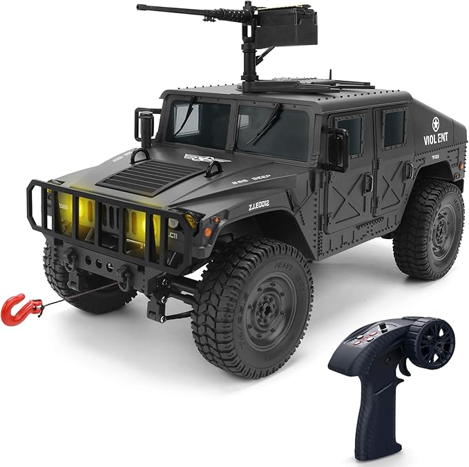 1:14 Scale 4WD Off-Road Car RC Crawler Military Truck with Led Light, All-Terrain Remote Control Car RTR Hobby Toy Armored Vehicle Gift for Boys Adults