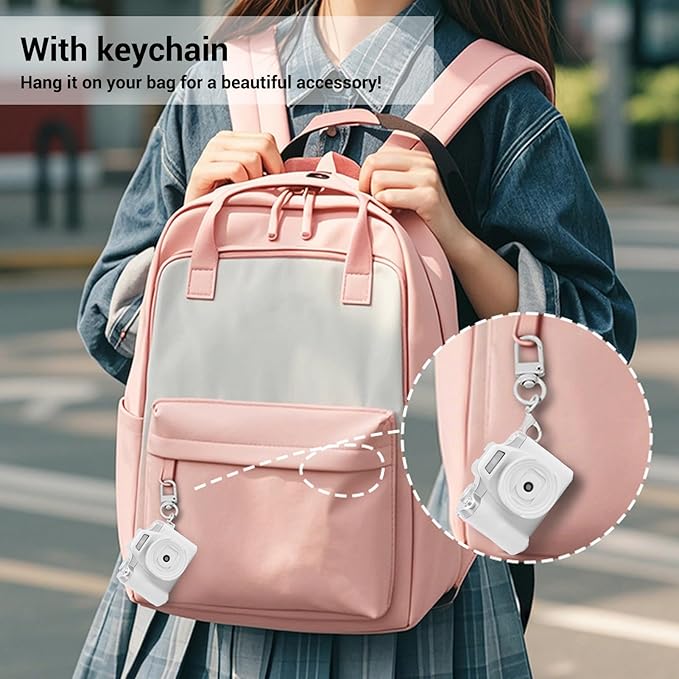 Zunate Mini Keychain Camera, 48MP HD Mini Retro Digital Camera, Portable Small Cameras Vintage Compact Micro Cameras, 1.54 inch HD Screen for Travel Study Recording (White)