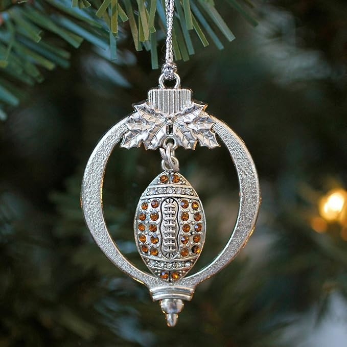 Inspired Silver - Football - Silver Christmas Ornament - Unique Charm Christmas Tree Ornament - Holiday Hanging Decoration