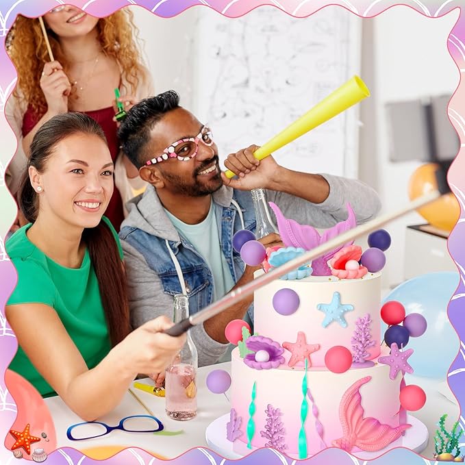 40 Pcs Mermaid Cake Topper - Mermaid Tail Cake Decorations with Seaweed Shells Starfish Coralal Under the Sea Cake Decorations for Birthday Party Decorations