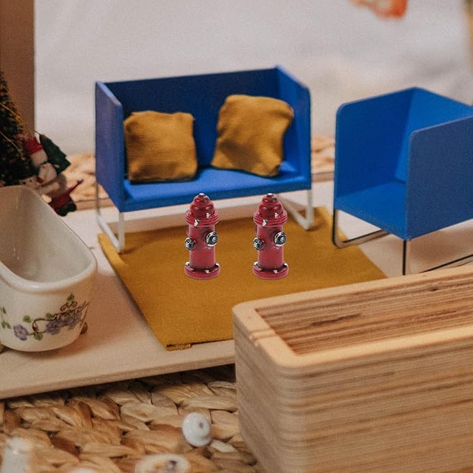 jojofuny 2 Pcs Mini Resin Fire Hydrant, Tiny Fire Hydrant Dollhouse Decor & Firefighter Theme Cake Topper, Miniature Ornament for Party Decor & Micro Landscape