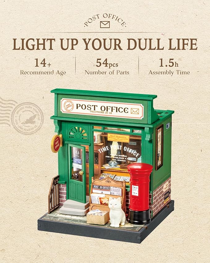 Rolife DIY Mini Building House Miniature Kit-Century Post Office, Miniature Lifestyle Mini Bookshelf Decoration, DIY Hobbies/Gifts for Craftsman (Century Post Office)