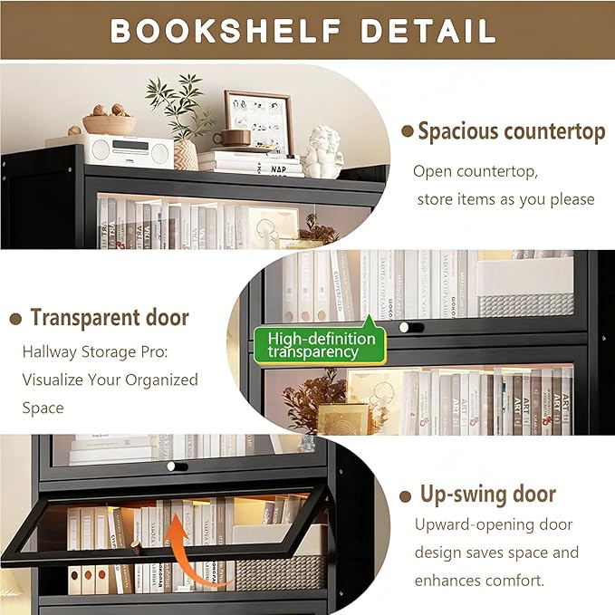 Curio Display Cabinet with Acrylic Glass Door, Large Capacity Storage Cabinet Collectibles Toy Organizers Rack & Display Shelf, Kids Bookshelf and Bookcase for Playroom, Bedroom