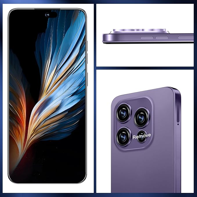 OEJBK 16PROMA X Smartphone New Upgrade 16GB+512GB/6.99" Display 68+108MP Zoom Camera,Tempered Glass Finish, 7000mAh Android 14 Smartphone (Deep Purple)