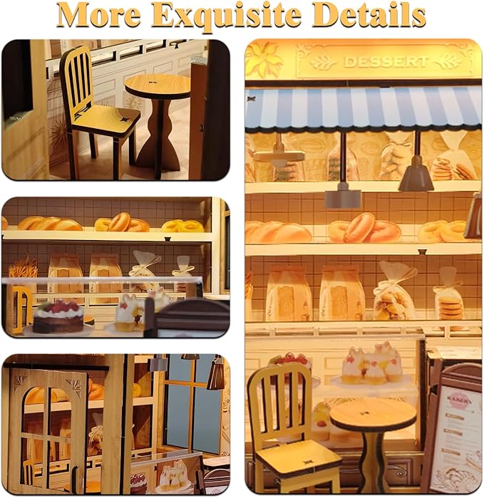 DIY Miniature House - LED Lighting Book Nook Kit Dollhouse Kit for Adults and Teens, Book Nook Tiny House Bookshelf 3D Wooden Puzzle, Gifts for Family Friends (Bakery)