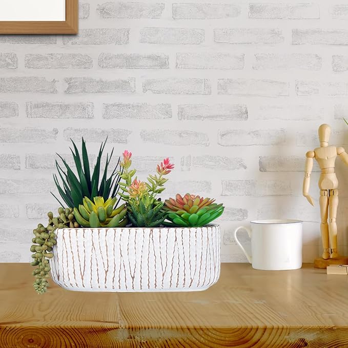 Hisow Fake House Plants Artificial - 8.7" Assorted Faux Succulents in Pots for Office Desk Decor and Bathroom Plants Decor - Small Shelf Decor and Cute Fake Plants for Room Kitchen