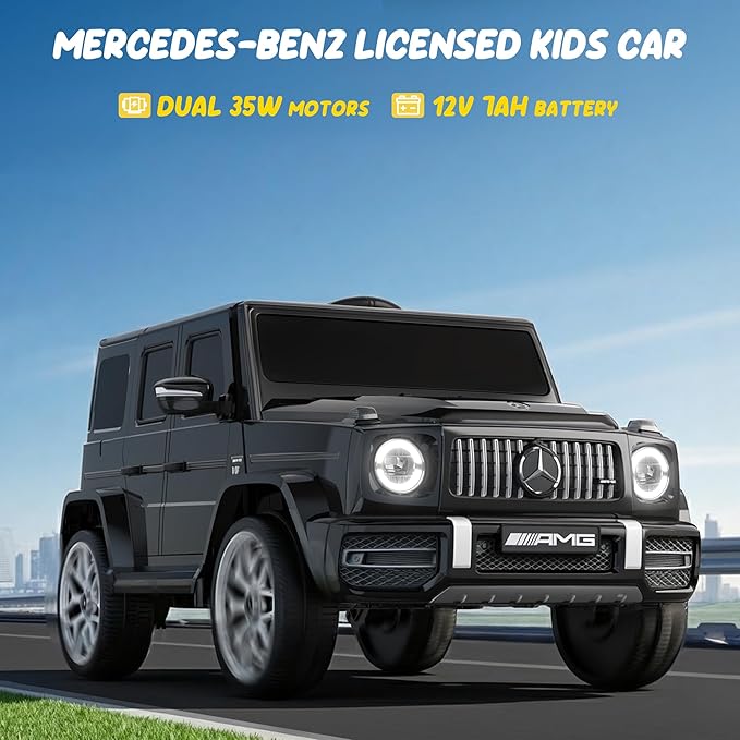 Licensed Mercedes Benz G63 Kids Electric Car, 12V 7Ah G wagon Ride on Car w/Safety High Window, Remote Control, 3 Speeds, Music Player, Horn & LED Lights for Toddlers (Black)