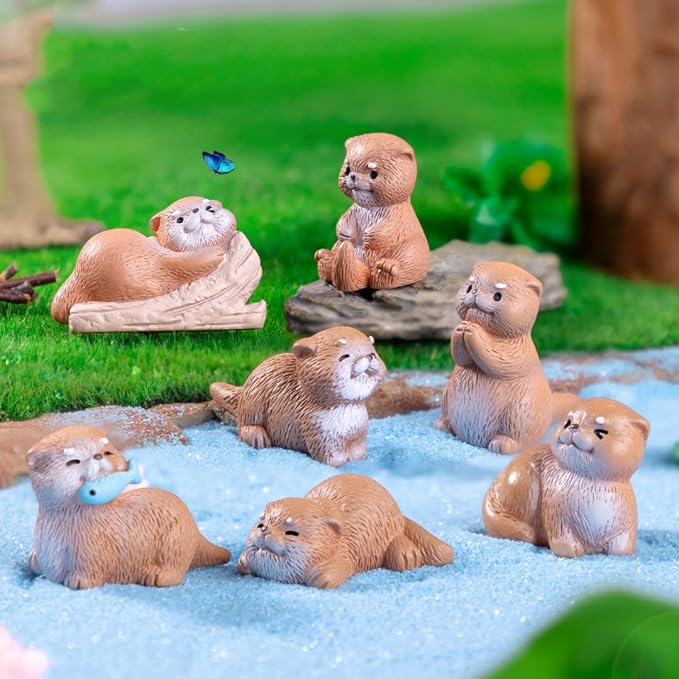 49 Pcs Mini Resin Animals Miniature Otters Figures Resin Otters Cake Toppers for DIY Fairy Garden Moss Landscape Cake Decoration