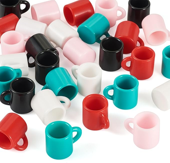 Cheriswelry 30Pcs Mini Resin Cups Coffee Mug Miniature Ornaments Dollhouse Kitchen Set Simulated Drink Lovely Tableware Desktop Dollhouse Accessory 15.5x22mm for Home Christmas Party Decoration