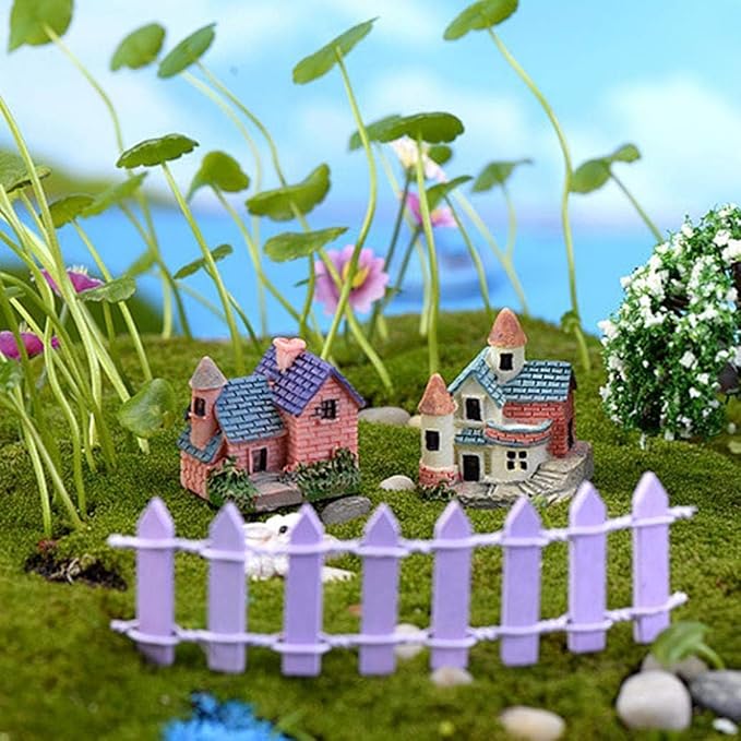 2 Pack Miniature Resin Fairy Castle Houses - DIY Mini Fairy Garden Ornaments for Dollhouse, Bonsai, and Micro Landscape | Fairy Tale House Figurines for Home, Yard, Desk,and Outdoor Garden Decorations