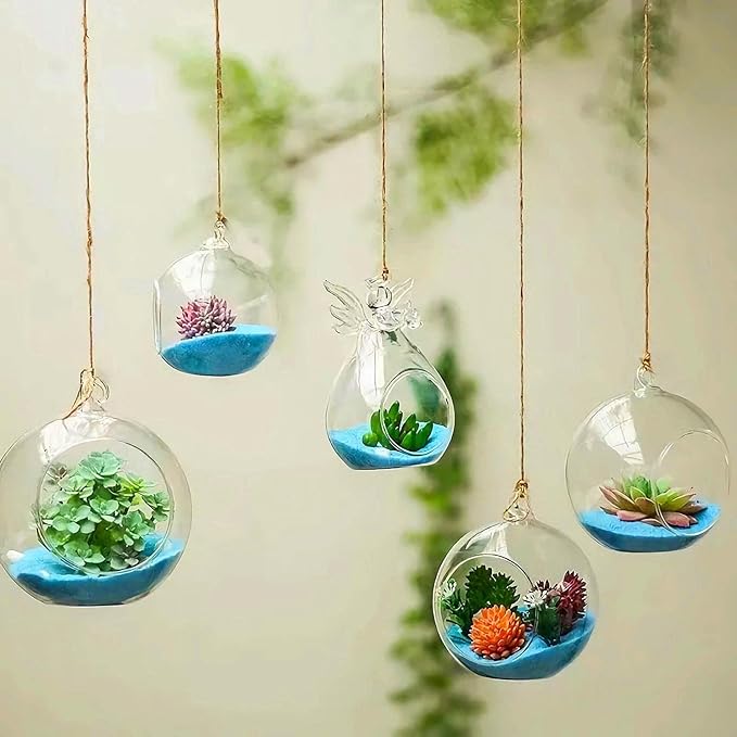 24pcs of Hanging Candle Holders, Glass LED Tealight Holders, Glass Globe Plant Terrariums, 2.36" Diameter Hanging Tealight Holder Terrariums for Wedding Party Tree Home Decorations