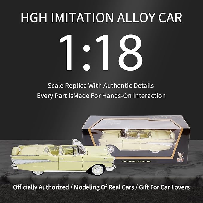 1957 Chevrolet Bel Air 1:18 Diecast - Ramjet 283 Fuel Injection, 50s Car Culture Icon | Opening Doors, Steering Linkage, Sustainable Gift Box | Ages 14+,Yellow