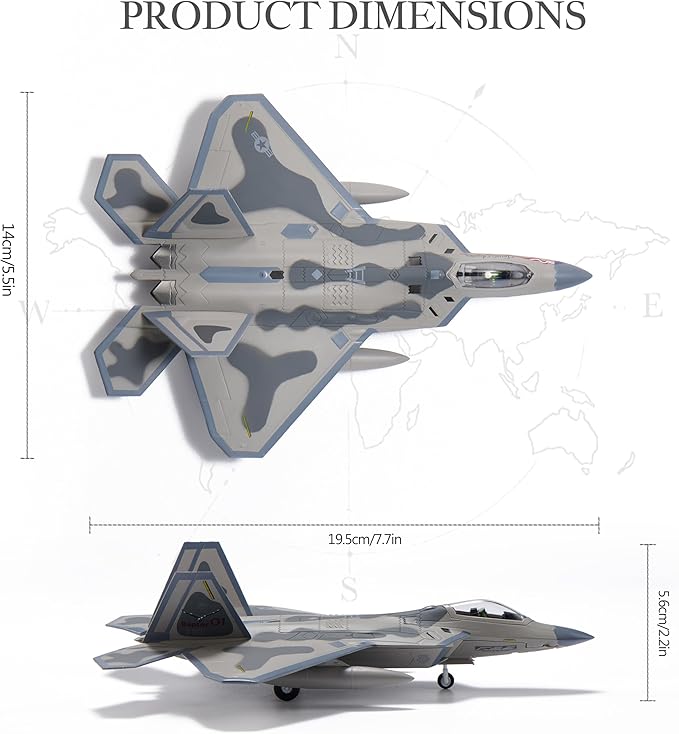 F-22 Raptor Die-cast Airplanes-1/100 Scale Spirits of American Fighter Jet Metal Aircraft Model for Collector, Aviation Enthusiast-Premium Collectiable with Display Stand