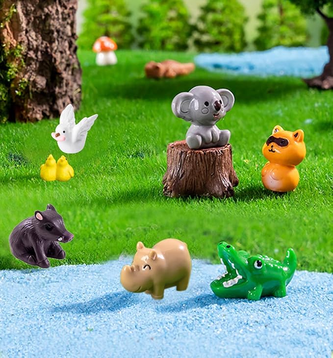 45 Pcs Mini Resin Animals Miniature Animal Figurines Tiny Resin Figurines Mini Figures Bulk for Fairy Garden Décor Micro Landscape Ornaments Dollhouse Craft Accessories